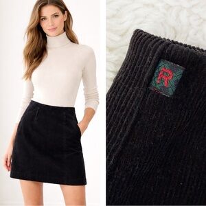 VTG Y2K 90s RALPH Ralph Lauren Woman Black Corduroy Mini Skirt US4 Preppy Luxury